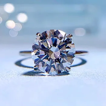Joyería de cuatro garra anillo de 10mm ronda S925 plata anillo de diamantes de la moda femenina senior moissanite