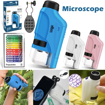 Juguetes de niños Experimento de Ciencia Microscopio de Bolsillo Kits de 60-120x Educativo de Mano Mini Microscopio de Luz Niños de la MADRE Regalos del Juguete