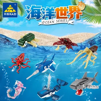 Kai Zhi 80043 SeaWorld pulpo cangrejo tortuga calamar ballena azul niños reunidos los animales bloque de construcción de regalo