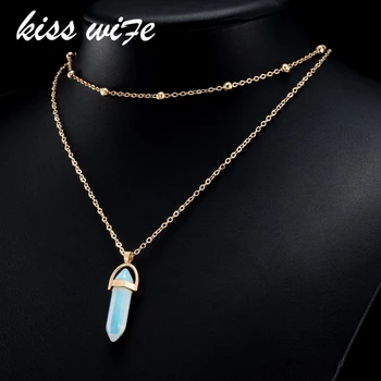 KISSWIFE Naturales Ópalo Piedra de la Luna Gargantilla de Oro de la Moda con el Color de Cristal Colgante, Collar para las Mujeres