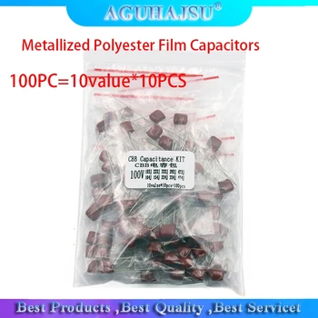 KIT de 100PC=10value*10PCS Condensadores de Película de Poliéster Metalizada CBB Kit Surtido de 100V 10nF ~ 470nF