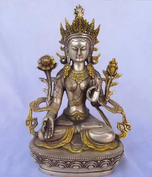 La Artesanía de Metal Tibetano de plata dorada estatua de Buda/Alta 8inch el Budismo Popular Estatua de Plata Tibetano de Plata de Bronce decoración