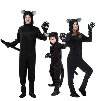 La familia de Disfraces Unisex adulto Halloween Disfraz de gato Negro Cosplays Animal de Invierno mono pijama de Navidad fiesta de Disfraces vestido de