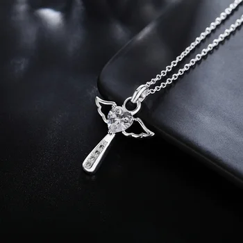 La marca de moda 925 Collar de la Plata Esterlina Para las Mujeres de lujo de la Boda de la Joyería del ángel de cristal pendientes transversales de la cadena de neckalce