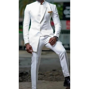 La Moda africana Blanco de la Boda de los Hombres de Trajes de 2 Piezas Novio encargo Slim Fit Terno Masculino de la Cena de Graduación Blazer Chaqueta+Pantalones