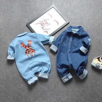 La moda de Bebé de Algodón Vaquero Jeans de Denim de Pelele de Manga Larga de los Niños Y las Niñas Niño Trajes de Hermano y Hermana Ropa