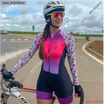 La Moda de las mujeres de Manga Larga Jersey de Ciclismo Triatlón Skinsuit Conjuntos de Bicicleta Macaquinho Ciclismo Feminino 20D Almohadilla de Gel Mono Kits