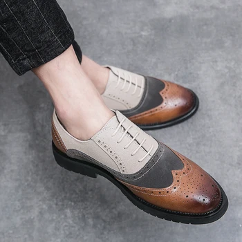 La primavera de Negocios de Color de los Zapatos de Cuero de Moda bajo el talón de Encaje Hasta los Hombres de Oxford, de la Boda Vestido de Fiesta Zapatos de Diseñador Masculino Zapatos Formales