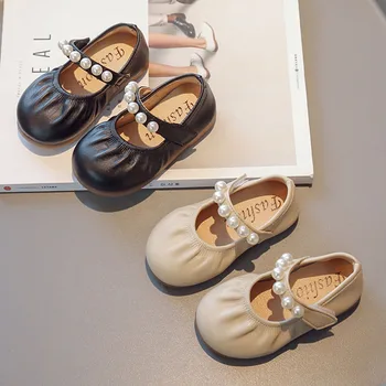 Las Chicas nuevas Perlas Zapatos de Mary Jane Plisado Zapatos de Cuero para Bebé Niños de poca profundidad de la Princesa de los Zapatos de los Niños Suave Pisos Primavera 173R
