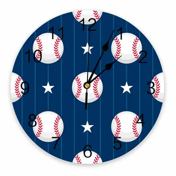 Las Estrellas Del Béisbol Azul A Rayas Decorativas Redondo Reloj De Pared Números Arábigos Diseño No Marcando Dormitorios Cuarto De Baño Gran Reloj De Pared