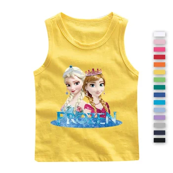 Las niñas Casual de Algodón Chaleco de Congelados Elsa Anna la Hermana de Impresión de la parte Superior del Tanque de Disney para Niños Ropa de Verano 2-13 Años sin Mangas T-shirt