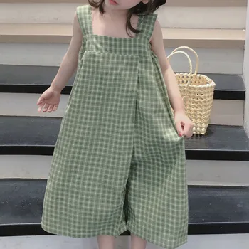 Las niñas de Verano Peleles de la tela Escocesa de la Eslinga de corea Mono 2022 de la Moda de Nueva Amplia Pantalones de Pierna Bebé Niños Ropa Niños Ropa