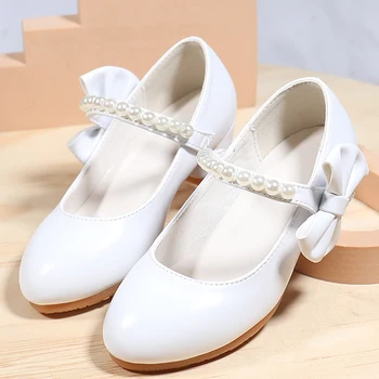 Las niñas Zapatos de Tacones Altos de la Mariposa Nudo de la Santa Comunión, Zapatos Blancos para las Niñas Dedo del pie Redondo de la Ceremonia de la Princesa Elegante Tacón de Zapato Niña
