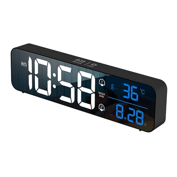 LED Digital Reloj de Alarma de la Temperatura Visualización de la Fecha de Escritorio Espejo de los Relojes de la Casa la Decoración de la Tabla de Reloj de Mesa-Negro