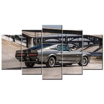Lienzo de Pintura de Arte de Pared De 5 Piezas de Mustang GT500 Eleanor Músculo Fotos de Coches Imprime Vehículo Cartel de la Decoración del Hogar Modular Enmarcado