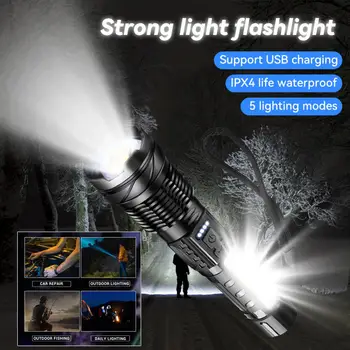 Llavero con Luz Usb Tipo-c Recargable Linterna Potente Focos de Zoom Lámpara Táctica Lámpara de Mano Para Acampar de la Batería de la Antorcha