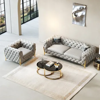 Los fabricantes modernos de lujo simple oficina de American sofá villa sala de estar de tamaño de tres personas, sofá de cuero