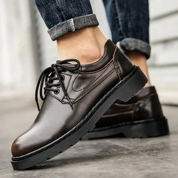 Los hombres al aire libre de Suela Gruesa Zapatos de Trabajo con Desgaste-resistente Suela de Casuales para Hombre del Cuero Genuino Zapatos Oxford Masculino Clásico Impermeable