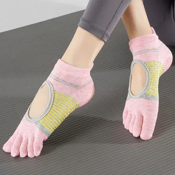 Los nuevos Cinco Dedos de los pies de las Mujeres de Yoga Calcetines sin Respaldo Transpirable de Algodón Danza Calcetines de los Deportes de Silicona Anti-deslizante de Damas de Ballet Yoga Pilates Calcetines