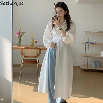 Los vestidos de las Mujeres Retro coreano de la Moda de Licitación de Verano Sólido Simple Mediados de-becerro de Vacaciones de Sol a prueba de Pliegues Casual Ropa de Mujer Vestidos