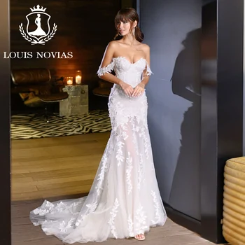 LOUIS NOVIAS Vestidos de Novia de Sirena 2023 Modernos de Novia Semi-Transparente Bordado de la Trompeta Vestido de Novia Vestidos De Novia