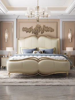 Luz de américa de cama de lujo, madera sólida de la cama, Europeo princesa cama, moderno, cama de cuero, francés villa high-end de la cama