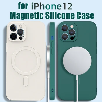 Líquido magnético de Silicona Caso para el IPhone 12 11 Pro Max Mini Inalámbrico Magnético Suave de la contraportada para el iPhone X XS XR Max 7 8 Plus