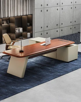 Madera maciza de cuero de escritorio del Presidente de escritorio Simple, moderno, grand, de la pintura de la hornada de la oficina escritorio y silla combinación