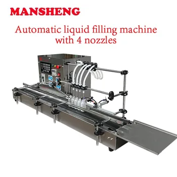 Mansheng 4 Boquillas Automática Máquina Llenadora De Líquidos Pequeña Línea De Producción De Engranajes De La Bomba De Vinos De Frutas De Llenado De Maquinaria Con Cinturón