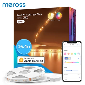 Meross Smart Pro LED Franja de Luces, 16.4 ft RGBWW WiFi Tira de LED de Trabajo con HomeKit, Alexa, Google Hogar y SmartThings