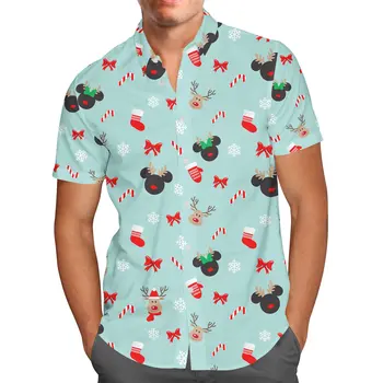 Mickey Mouse Camisa Hawaiana Hombres de la Moda de Botón de la Camisa de Manga Corta de Mickey Minnie Hawaiana de Playa Casual Camiseta Transpirable