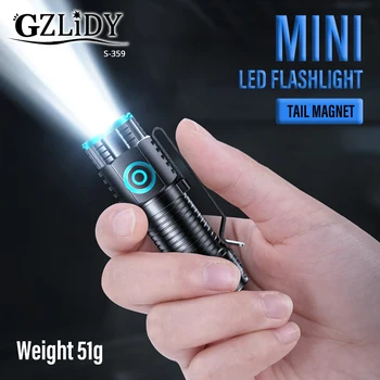 Mini LED Linterna Potente XHP50 Impermeable de la Antorcha con la Cola Imán de Camping Pesca Linterna Recargable USB Flash de Luces
