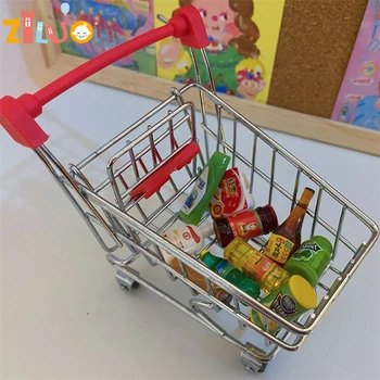 Mini Muñeca Accesorios de Cocina, Juguetes para Niñas 1/12 casa de Muñecas en Miniatura de Alimentos Bebidas ShoppingCart Refrigerador Elementos del Modelo de Juguetes