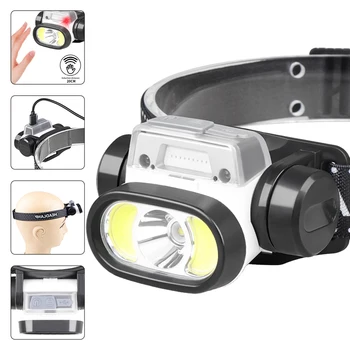 Mini Recargable Potente Sensor Faro de Pesca Camping USB de la Cabeza de la Linterna de la MAZORCA LED Cabezal de Antorcha de Luz de los Faros Delanteros de la Linterna