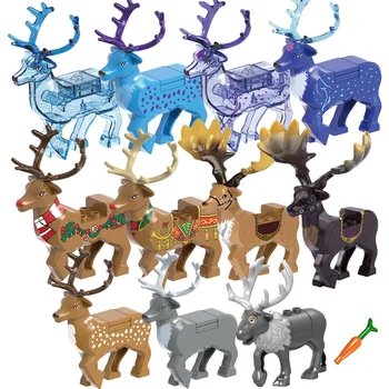 MOC Reno de la Navidad Elk Bloques de Construcción de dibujos animados de Animales de Ciervo Bruno Knight Soldados Figuras Accesorios Ladrillos de Juguetes Para los Niños