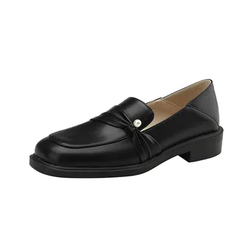 Mocasines Mujer Flats, Zapatos de Dedo del pie Cuadrado de Gran Tamaño 34-43 Zapatos de Mujer Negro Beige