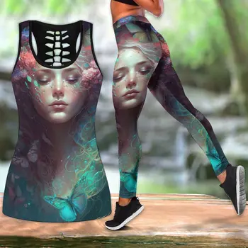 Moda de verano Traje de Impresión sin Mangas de la camiseta Y Leggings de Flores ButterflyPrint Yoga SetXS-8XL