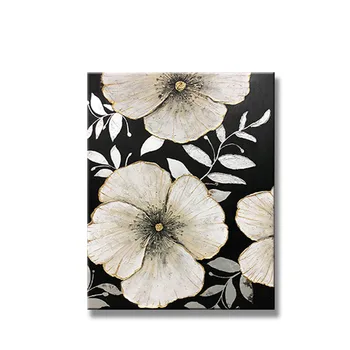 Moderna abstracta hecha a Mano la pintura al óleo sobre lienzo en blanco y negro de flores Nórdicos simple decoración de la pared de fotos para la sala de estar