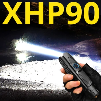 Más Potente XHP90 Linterna de LED Táctica Inteligente de control de la viruta 4Modes Zoomable led luz de la linterna Con la parte inferior de ataque de cono uso 26650