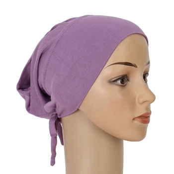 Más reciente Modal de Algodón Musulmán Underscarf Hijabs Interior de las Tapas de Lazo en la Espalda Elástica de Color Sólido Bonnet Pañuelo en la cabeza 1PC