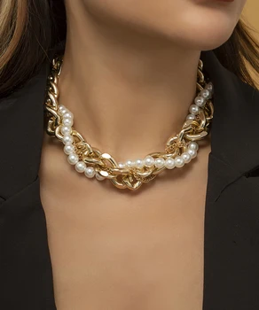 Múltiples capas de perlas artificiales de aluminio collar de cadena femenina de la personalidad de la gargantilla