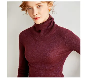 naizaiga 100 de cachemira de cuello Alto ultra-delgado suéter femenino intermitente de punto de tocar fondo camisa Slim de la pila , DGYS1