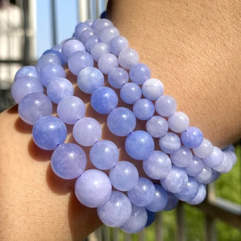 Natural de color Azul Angelite Jades Piedra Redonda Espaciador Perlas Sueltas Perlas Para la Joyería de Bricolaje Pulsera del Encanto del Collar de la 6-12 mm 15