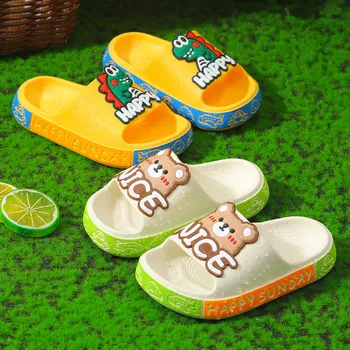 Niños zapatillas de verano de dibujos animados lindo antideslizante suave de fondo de los niños de interior del baño de los niños y las niñas de bebé en casa sandalias zapatillas