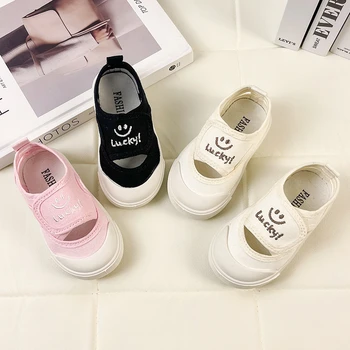 Niños Zapatos Casual Breatheable Round-toe 2023 Nuevo Negro Hueco Bebé de los Niños y las Niñas Zapatos de Niños Simple Sonrisa antideslizante coreano