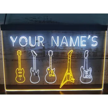 Nombre Personalizados Héroe de la Guitarra de Armas de la Banda de Música de la Sala de la Barra de Color de Doble LED, Señal de Neón