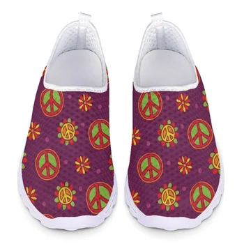 Nopersonality Símbolo De La Paz Zapatillas De Deporte De Las Niñas De Nuevo Diseño Floral Zapatillas De Malla De Material De Desgaste Cómodo Zapatos De Jogging