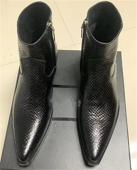 Nueva 5cm talón nuevo diseñador de la Marca de la Serpentina de cuero punta del dedo del pie de la Cremallera en el tobillo Botas de fábrica de la venta de nave botas