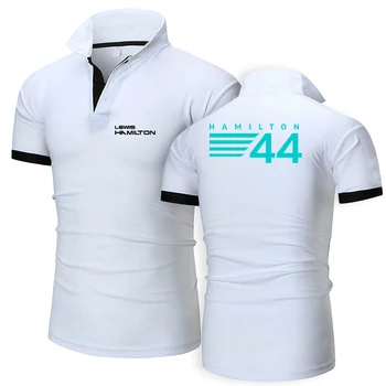 Nueva Marca de los Hombres piloto de F1, Lewis Hamilton digital 44 Impresión del Logotipo de la Camisa de Polo de Verano de Algodón Casual de la Solapa de la Personalidad Tops de Manga Corta