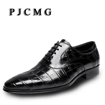 Nueva PJCMG Productos de la Primavera/el Otoño de Moda Transpirable de Alta Calidad de Cuero Genuino Punta del Dedo del pie Encaje-Hasta Oxford Zapatos de Vestir Para Hombres